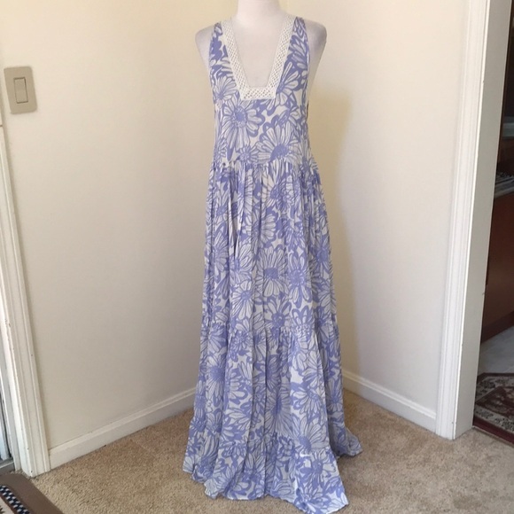 NWT! FREE PEOPLE tiered lace blue combo maxi dress